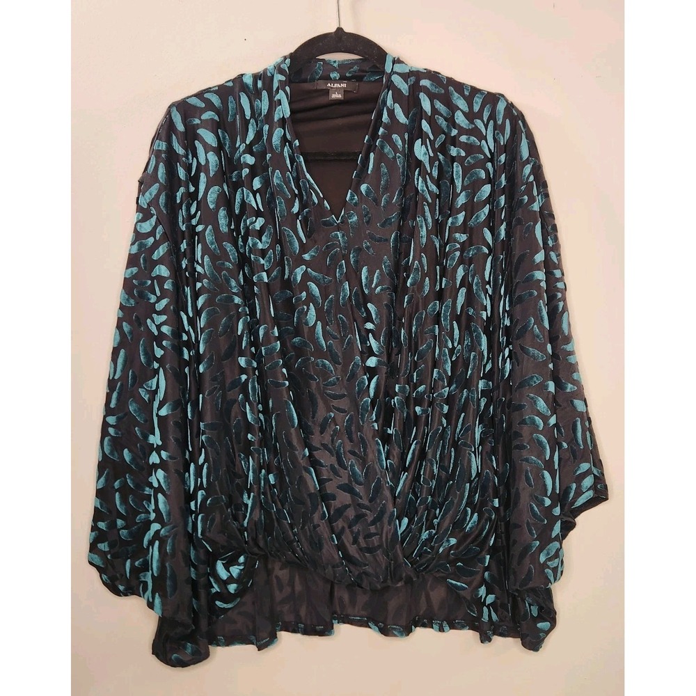 Alfani Womens Large Velvet Burnout  Surplice Blouse Jade Green Fairygoth Whimsy